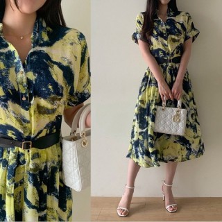 디* 24SS DRAWING PRINT BELT STRAP DRESS (여성)