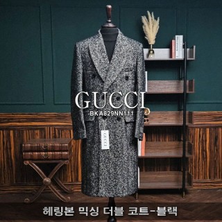 G.C 울 헤링본 믹싱 더블 코트