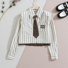 미* 수입 타이 스트라이프 크롭 셔츠 (여성)