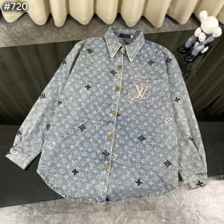 루* 24FW LV 풀프린트 자카드 자수 데님셔츠