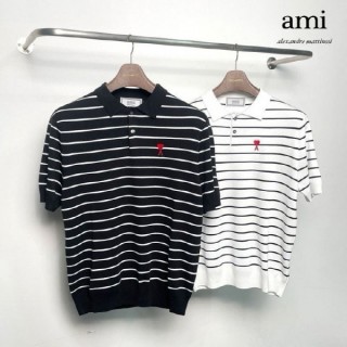 AM 스몰하트 스트라이프 카라니트반팔