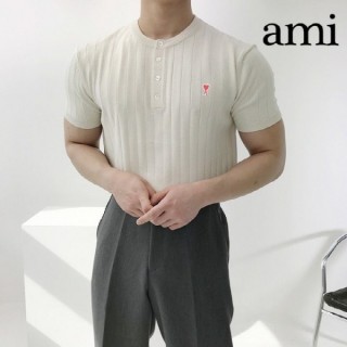 AM 스몰하트 머슬핏 버튼 니트 반팔