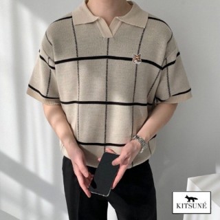 MG 폭스헤드 빅체크 반팔 카라 니트
