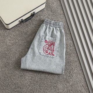 루* 모노그램 캐릭터자수로고 워싱데님 하프팬츠