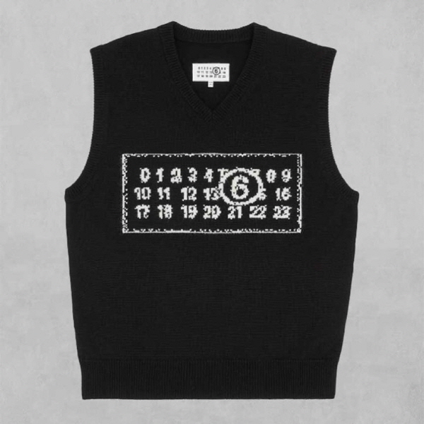 [ M ] MM6 뉴메릭 자카드 니트 베스트