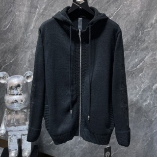 크* 가죽패치 니트 후드 집업