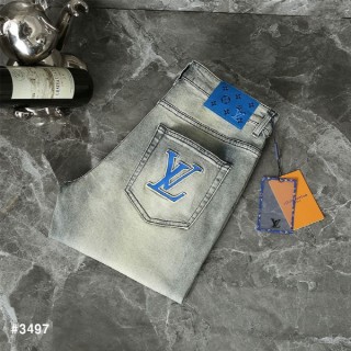 루* LV 블루 이니셜 백 포켓 워싱 데님 팬츠