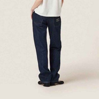미* 스웨이드 트림 다크 워시 데님 팬츠 (여성)