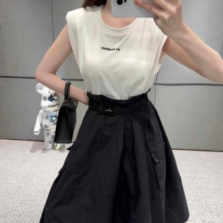 질* 수입 3D로고 티셔츠 믹스 벨티드 드레스 -화이트블랙- (여성)