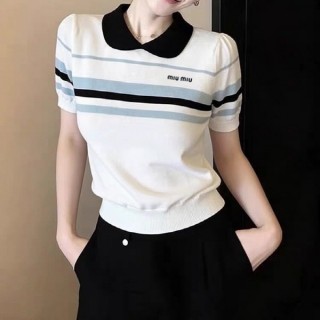 MU 배색카라 스트라이프 반팔 니트 (여성)